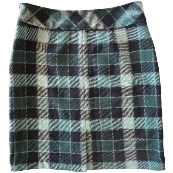 LL Bean Wool Plaid Midi Skirt Teal Navy Size 12 - Picture 3 of 10